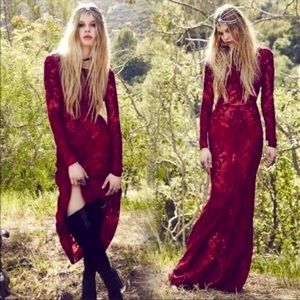 For Love & Lemons Ethereal Crimson Red Maxi Dress